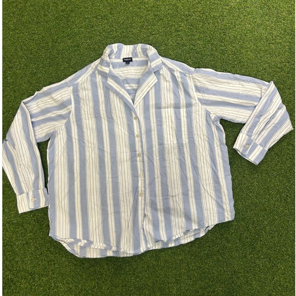 GapBody Blue White Striped Pajama Top Long Sleeve Button Down Small